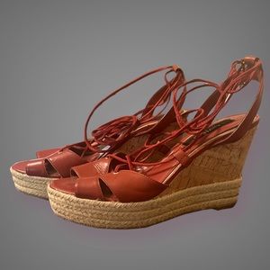 WHITE HOUSE BLACK MARKET LACE- UP WEDGE SANDALS - Womens Size 8M